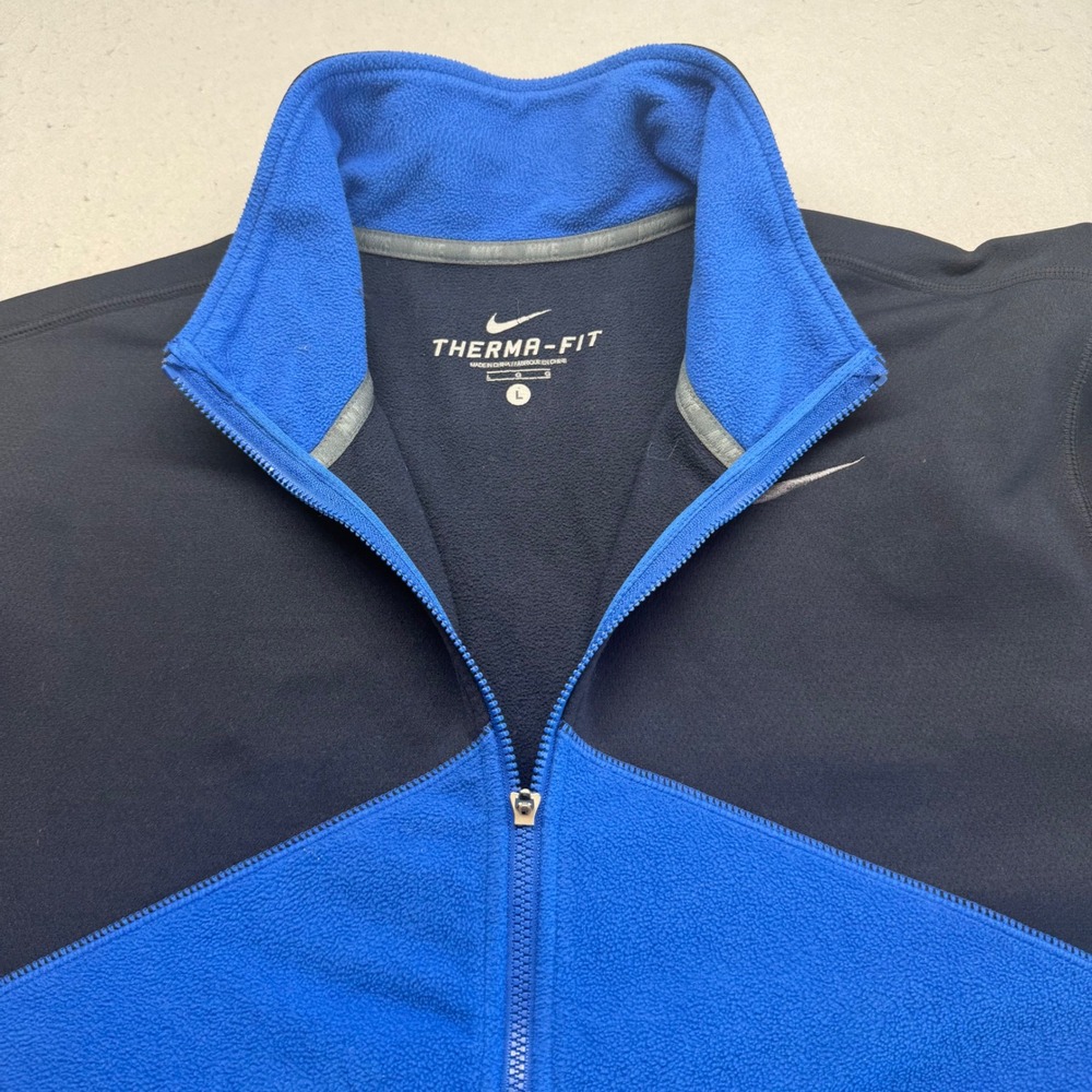 Nike Jacket Mens Large Blue Black Therma-FIT Full Zip Colorblock Athletic Fleece - Picture 7 of 10